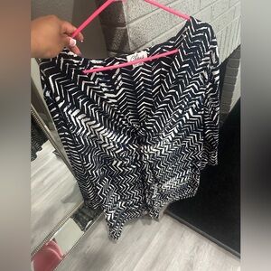Chaus Black and White Chevron Top